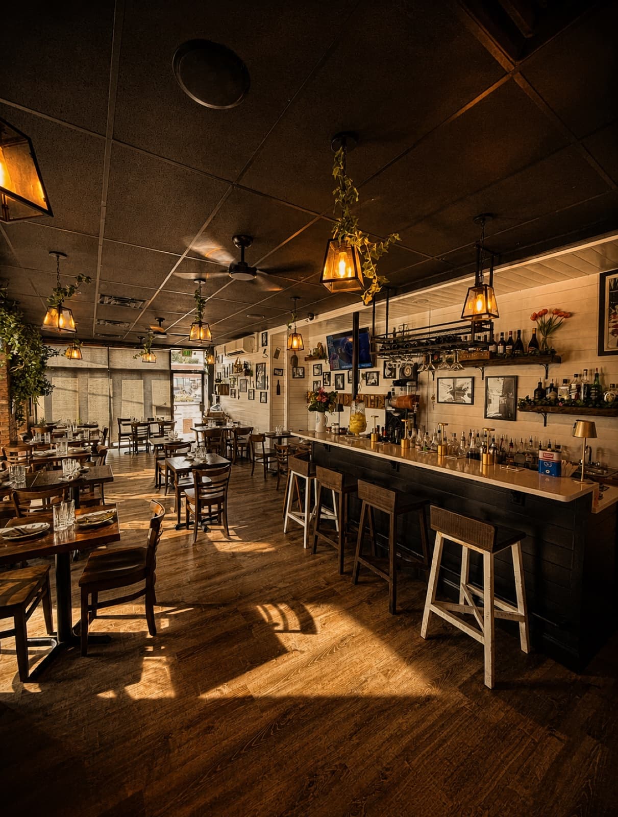 The bar at Tony & Luigi's in warm evening light