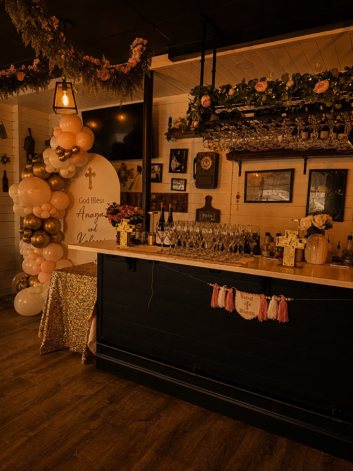 Decorated bar with champagne for a christening