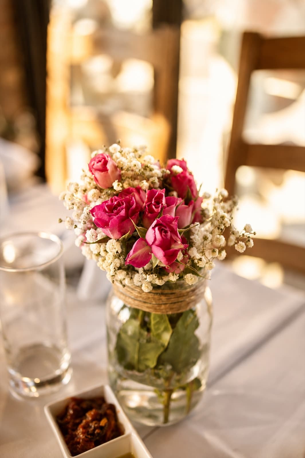 Rose and baby’s breath centerpiece