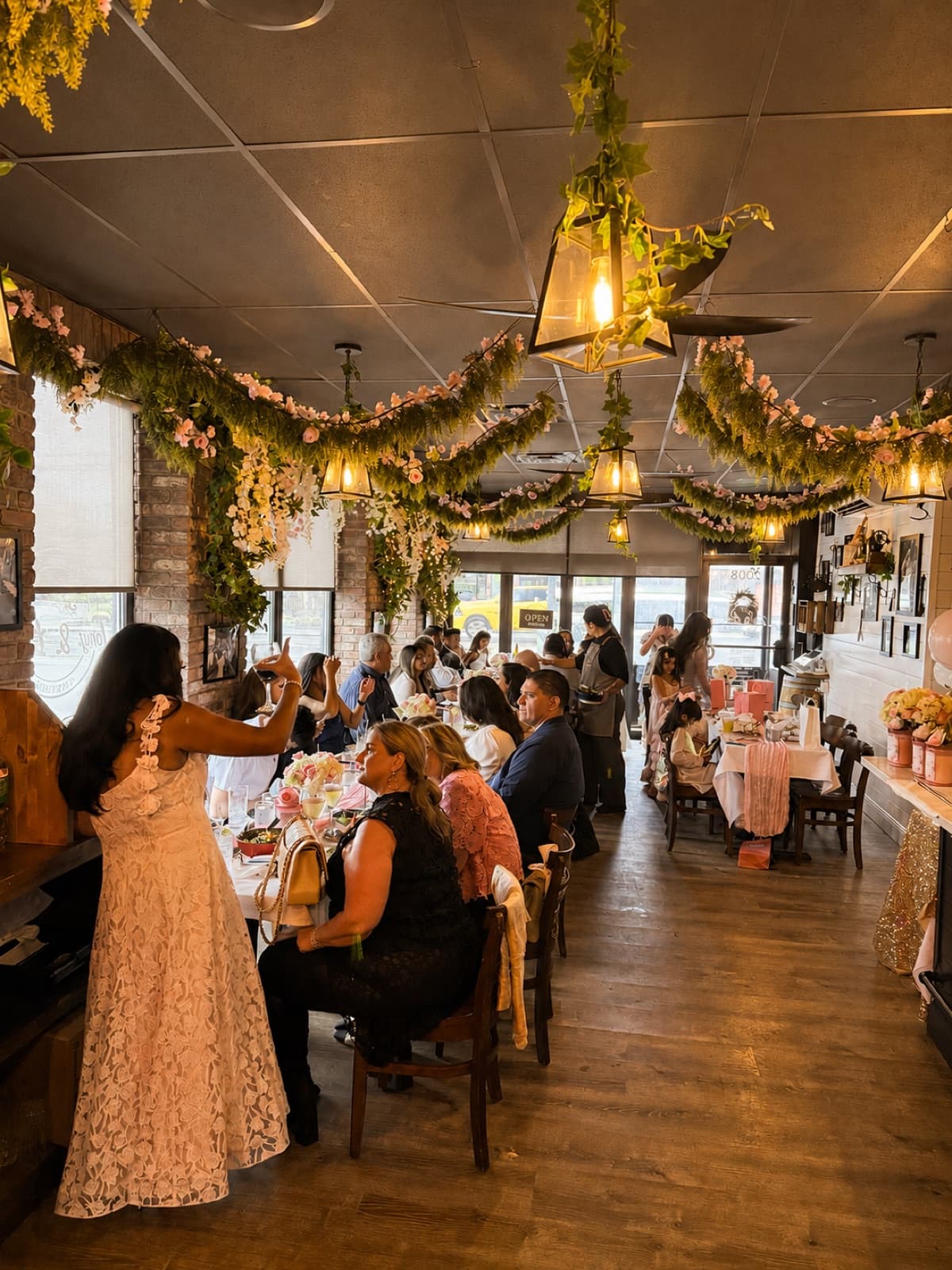 Shower celebration under floral garland